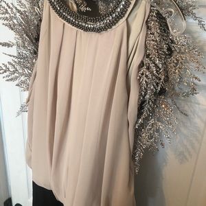 Cream and black dress with beading
